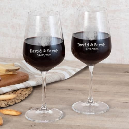 Pack 2 COPAS DE VINO personalizadas con estuche modelo HUELLA-CORAZÓN. Regalo para enamorados, aniversarios y ocasiones especiales. Ideal para SAN VALENTÍN. Regalos personalizados. Regalos TPMAS