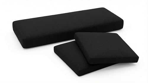 3-Piece Replacement Cushion Set for Rattan Chairs & Sofa | Comfortable Padded Patio Cushions | Indoor & Outdoor Garden Furniture Seat | Water-Resistant & Durable Covers (Black)