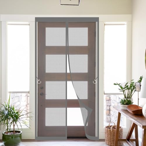 Magnet Fliegengitter Tür 98 x 198 cm Fliegengitter Tür Ohne Bohren Magnetvorhang Insektenschutz Durch Leichte Montage Magnetvorhang für Schlafzimmer, Kinderzimmer, Grau