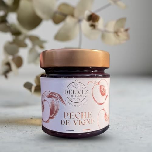 Ô Délices de Lucas – Confiture Pêche de Vigne 62% Fruits – Artisanale et Fabriquée en France – Pot en Verre 230 g – Gastronomie Française