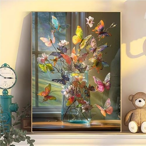 Schmetterling Malen Nach Zahlen Erwachsene Groß XXL 60x80cm, Fensterbilder Malen Nach Zahlen Kinder ab 8 Jahre, DIY Paint by Numbers Kreativ Set für Erwachsene Mit 3 Feinen Pinsel Acrylfarbe YH2-170