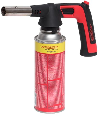 ROTHENBERGER Industrial RS 220 Brenner Aufsatz inkl. 1 x RoButan Kartusche 220g | Piezo Zündung | 180-360 °C Drehung/Über Kopf Betrieb möglich | Lötbrenner | Gasbrenner 1000004685