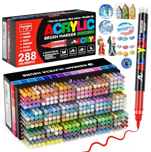 Sanyettal 288 Colors Acrylic Brush Markers Set,Brush Tip 1-5MM