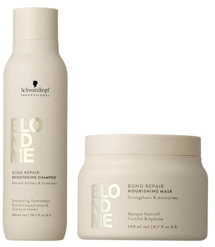 Schwarzkopf Professional BLONDME - Routine Cheveux Fins - Bond Repair Nourishing Mask Masque Capillaire Réparateur + Bond Repair Brightening Shampoo Shampooing Anti Pollution 300ml - Duo