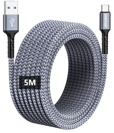 GHNTJAP USB C Kabel 5M, Extra Lang USB C Ladekabel, USB Typ C Kable Nylon Geflochten für Galaxy S22 S21 S20, Huawei P30, Pixel, Moto, PS5 Controller