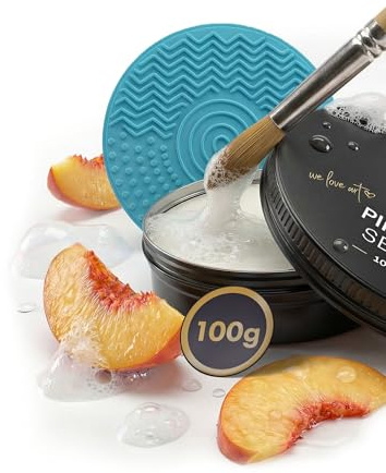 CreaTek Pinselseife 100 g mit Reinigungsmatte, Pinselreiniger vegan | Pinsel Seife für Acryl, Aquarell, Öl und Make-up Pinsel, mit Silikon Matte, vegan, ergiebig, pflegt die Borsten
