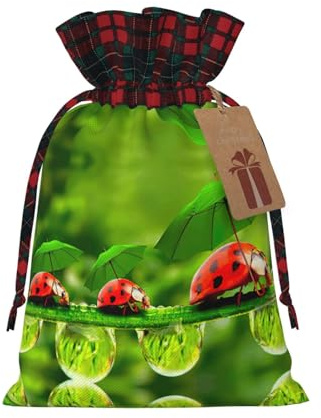 Lustige Marienkäfer mit Regenschirmen, bedruckt, Weihnachts-Süßigkeitentüten, Urlaubsparty, farbblockierte Kordelzugbeutel, Snackbeutel mit Kordelzug