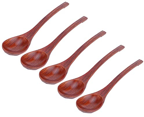 Eujgoov Cubierias de Cucharadas de Madera de 5 Piezas de Madera, Cubiertas de Sopa de Largo de Estilo Japonés, Hecha de Vajilla de Cucharada de de para Condimentos de Almuerzo Escolar para