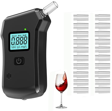 Merwlukt Alkoholtester Polizeigenau, Promillemessgerät Professioneller Alkoholmessgerät, Alkohol Tester mit Digitaler LCD-Bildschirm für Privaten Gebrauch zu Hause mit 20 Mundstücke