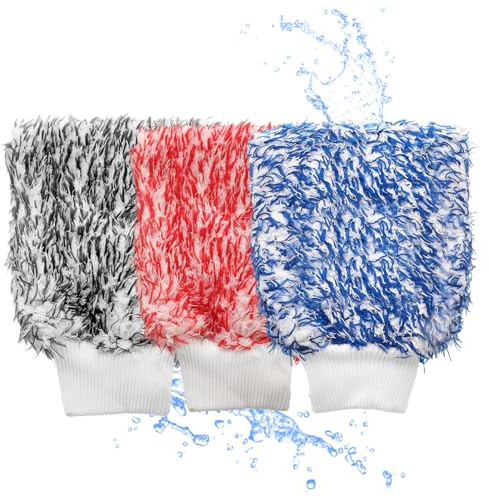 VIDSTW 3 Pièces Gant Lavage Voiture 23 X 17 Cm Gant Microfibre Double Face Microfibre Voiture Feutre Polaire Corail Et Fibre pour Roues Carrosseries