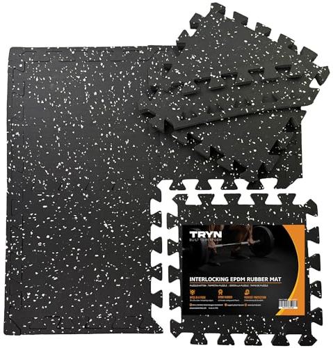 Black Rubber EVA Foam Flooring Mat Interlocking Floor Mats for Gym Yoga Exercise Garage Home Workout Bonus Adhesives 1cm Thick (9 Pieces)