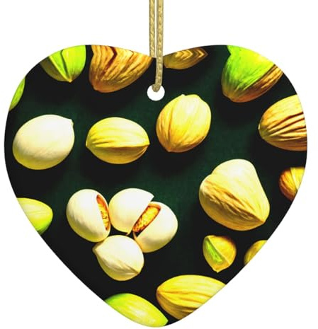 Arbre de Noël en céramique à suspendre Love Ornement YYHHAOFA Nutty Pistache Image avec cordon métallique perforé et doré