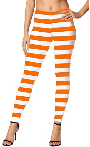Leotardos para mujer, a rayas, multicolor, a rayas, opacos, para carnaval, fiestas temáticas, 01 naranja., S
