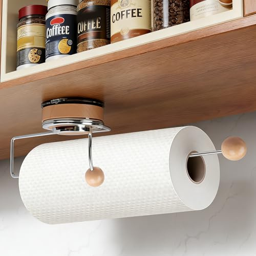 Kitchen Roll Holder Under Cabinet, Paper Roll Holder, Stainless Steel Paper Towel Roll Holder Self Adhesive, Suction Cup, No Drilling (A)