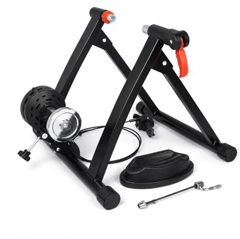 Indoor Bike Trainer Stand with 6 Resistance Levels, Turbo Trainer for Indoor Cycling with Handlebar Remote, Quiet Magnetic Bike Trainer for Road & Mountain Bikes 26-28” & 700C