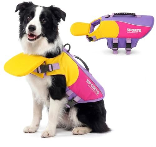 PAIDEFUL Gilet de sauvetage flottant avant pour chien avec soutien du menton, gilet de natation aux couleurs contrastées avec poignée de sauvetage et anneau en D pour bateau et piscine, équipement de