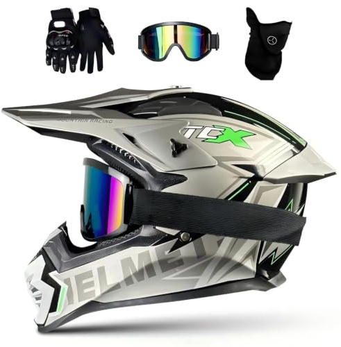 Motocross MTB Fullface Helm Set, Erwachsene Crosshelm mit Brille, Leichtgewicht Downhill Schutzhelm für Damen Herren, Offroad ATV Quad Enduro Helm