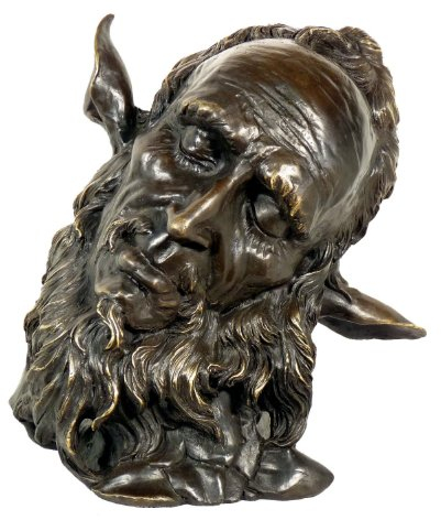 Jugendstil Bronzefigur - Charakterkopf/Faun - signiert - Jean Carries Head of a Faun - Teufel Kopf in Bronze - Französischer Bildhauer