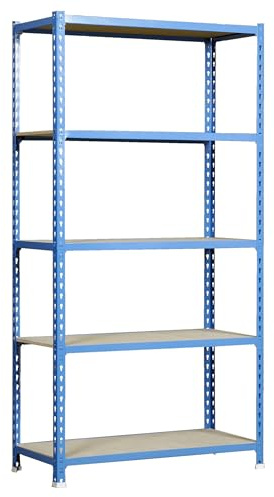 Simonrack Schwerlastregal, Lagerregal, 180x90x40 cm, Metallregal, Kellerregal, Biegestelle 150 kg, 5 Holzfachböden, Blau/Holz - Maderclick