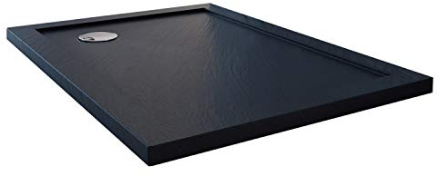 Idralite Duschwanne 100x80x4 mit Erhöhte Kante Rechteckig Anthrazit mit Stein-Effekt mod.Flower