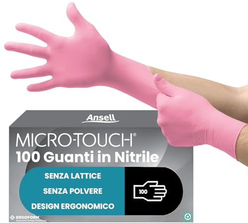 Ansell Micro-Touch Nitrafree Latexfreie Einweghandschuhe, Nitrilhandschuhe Puderfrei, Einmalhandschuhe Rosa, Untersuchungshandschuhe, Op Handschuhe L (100 Stück)