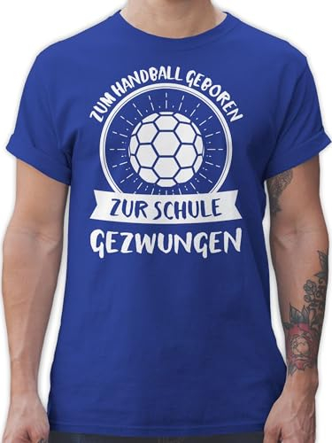 T-Shirt Herren - EM 2026 Trikot Ersatz - Zum Handball geboren zur Schule gezwungen - S - Royalblau - Geschenk Handballer Tshirt sprüche hanball geboren.. Shirt halbball um zu Spielen tischert
