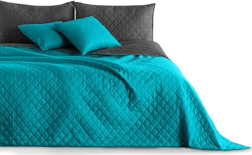DecoKing Tagesdecke 220 x 240 cm Petrol Graphit grau Bettüberwurf Axel | zweiseitig pflegeleicht