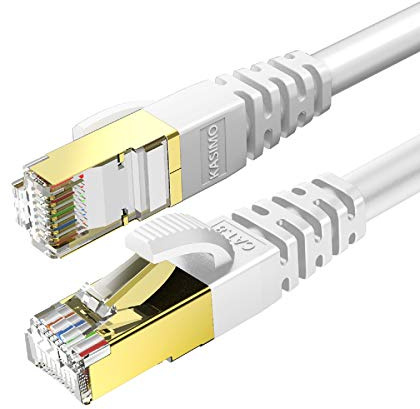 KASIMO CAT 8 Lan Kabel 10meter Netzwerkkabel Cat 8 Für 40Gbps / 2000Mhz Ethernet Kabel, Internet Patchkabel Superschnell Flexibel und Robust mit vergoldetem RJ45. lan kabel 10m Weiß