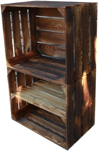 Teramico Alte geflammte Obstkisten / Holzkisten mit Zwischenboden LANG verarbeitet - Ideal für den Möbelbau - Tolle Set-Angebote (2er Set / 1 x Boden Lang)
