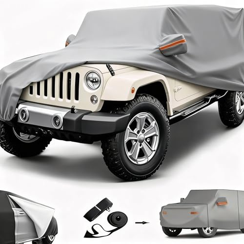 Big Ant Autoabdeckung 100% Wasserdicht für Jeep Wrangler CJ/YJ/TJ/JK 4 Türen - Autoplane mit Reißverschluss & 6-Lagen Schutz - UV-beständig, Hagelsicher - Ideal als Jeep Wrangler JK Zubehör (Grau)