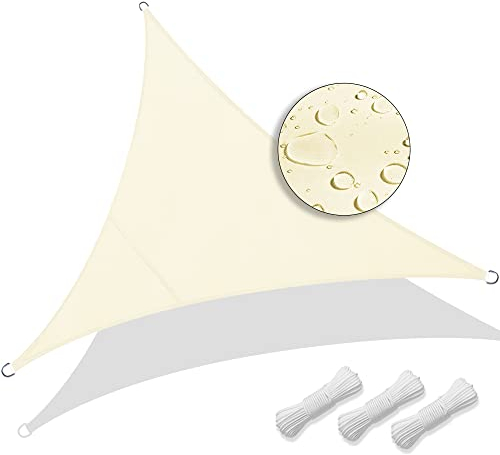 VOUNOT Vela Ombreggiante Triangolare 5x5x5m, Tenda da Sole per Esterno, Impermeabile Protezione UV, Tenda a Vela per Giardino, Balcone, Terrazza, Beige