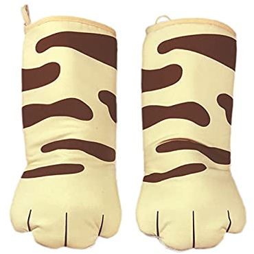 Mokyler Thick Oven Mitts Funny Yellow Cats Claw Baking Potholder Gloves Kitchen Insulation Oven Cooking Gloves Microwave Anti-scalding Cotton Gloves Kitchen Tools, 1 Pair