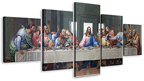 ZHONGYUTONG 5 Stück Jesus Christus Leinwand Wand Bild Gerahmt Letzte Abendmahl Bilder Gemälde Religiöse Poster und Kunstdruck Moderne Wohnkultur für Wohnzimmer (100x55cm)