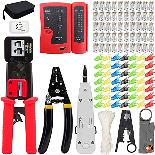 MAYLINE-TECH RJ45 Crimpzange, Netzwerkkabel-Tester, Reparaturwerkzeug, für Computer, RJ11, RJ12, Cat6, Cat5e, professionelle Wartung von LAN-Kabel-Tester (grau)