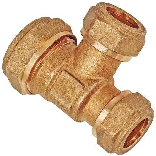 MegaHaustechnik Schraubfitting Kupferrohr, T-Stück erweitert 18 x 15 x 15mm | Messing Klemmringverschraubung, Trinkwasser geeignet, für Rohr-Außendurchmesser 18 x 15 x 15mm, Seitenabgang erweitert
