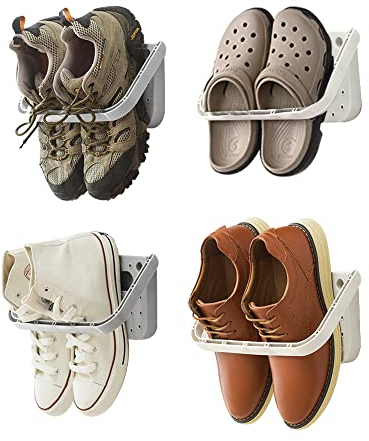 Schuhhalter Faltbar Wand Montiert 4 Stück Faltbare hängen Schuhen Wandregal Schuhablage Hängeregal ohne Bohren für Eingangstür Badezimmer, Weiß
