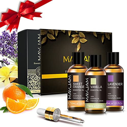 MAYJAM Juego Aceites Esenciales 30 ml*3 Lavanda Vainilla Naranja Dulce, 100% Naturales Puros, para Aromaterapia de Grado Terapéutico, para Humidificador, Difusor