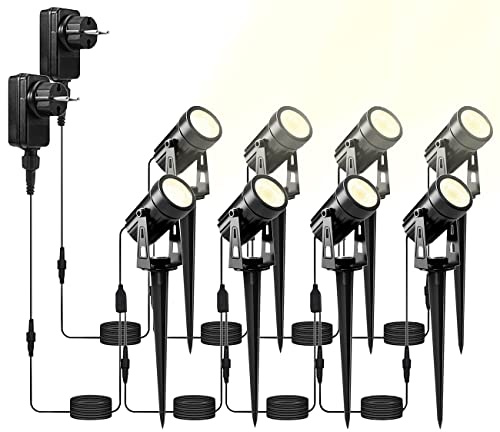 Luminea Spots: 8er-Set Aluminium-Gartenspots mit COB-LEDs und Erdspieß, 850 lm, 12 W (Gartenspots Boden, Aluminium-Gartenstrahler, Gartenleuchte Standleuchte)