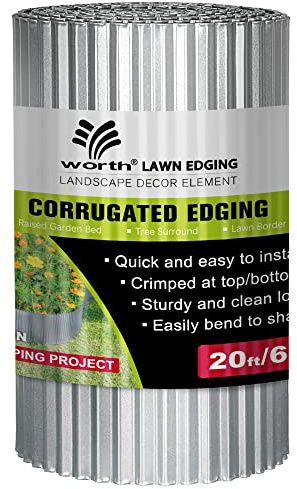 Worth Borde de césped de Acero Corrugado para jardín, 10 Pulgadas x 20 pies, Borde Flexible para jardín para Cama de Flores elevada, Valla de árbol