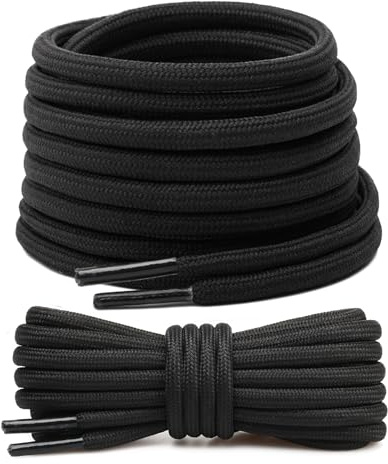 Stepace 2 Paires Lacets Ronds 4,5 mm Lacets Renforcés et Résistants pour Bottines, Chaussures de Randonnée, Chaussures de Travail, Chaussure de Marche Noir 120