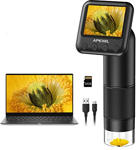 APEXEL Taschenmikroskop, Mikroskop Handy mit Folien, 800-faches Digital Microscope