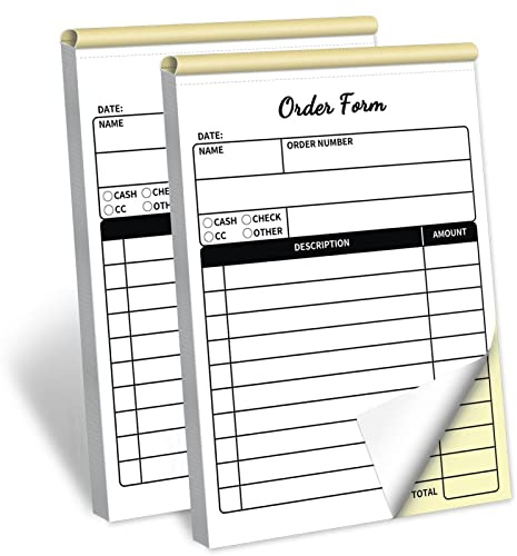 Receipt Book,Handheld 2-Part Carbonless,4x5.5 inches, Carbon Duplicate Copy Sales Receipt Form, Invoice Pad, Cute Convenient for Small Boutique Business,White/Yellow,Pack of 2(50 Sets per Book)…
