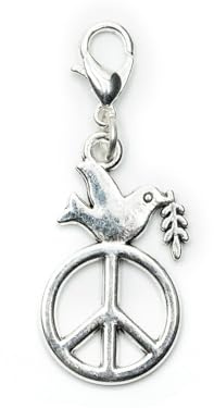 Miniblings Friedenstaube Charm Anhänger Taube Peace Zeichen Friede Vogel silber - Handmade Modeschmuck I Kettenanhänger versilbert | Bettelanhänger Bettelarmband | Anhänger für Armband
