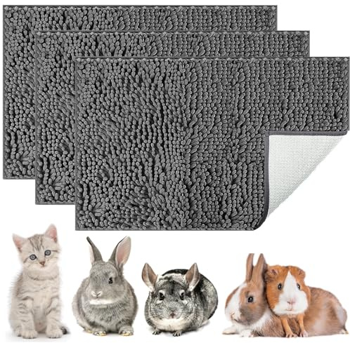 JWShang 3 PCS Guinea Pig Fleece Cage Liners, Washable Guinea Pig Rabbit Pad Mat, Reusable Guinea Pig Fleece Absorbent Bedding, Snuggle Pads for Rabbit, Bunny and Other Small Animals, Grey