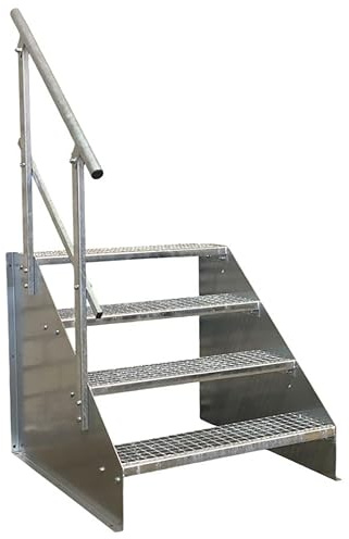 4 Stufen Standtreppe Stahltreppe freistehend Breite 110cm Höhe 84cm verzinkt einseitiges Geländer
