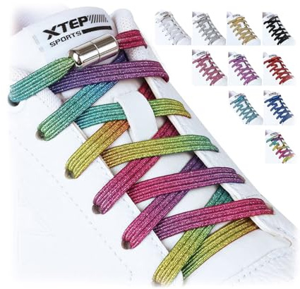Olukssck 2 Paia Lacci Scarpe Elastici Senza nodo No Tie Lacci, 6 mm (Larghezza) Lacci Elastici per Scarpe con Chiusura in Metallo per Bambini e Adulti, Adatto a Tutte le Scarpe, 110cm, Arcobaleno