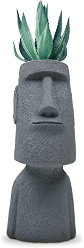 Piantatrice di statue Vaso di fiori con statua Moai della testa dell'isola di Pasqua, vaso con statua di pietra, vaso di fiori con statuetta in resina, teste cave da giardino con foro for piante da in