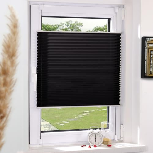 Grandekor Plissee Klemmfix ohne Bohren Schwarz 45x100cm(BxH) Plissees lichtdurchlässig Blickdicht Jalousien ohne Bohren Fensterrollo Klemmrollos Sonnenschutz Sichtschutz Faltrollo Rollos für Fenster