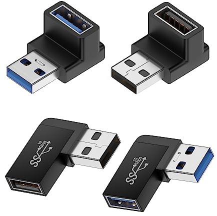 Xsusmdom 90 Degree USB 3.0 Male to Female Adapter, (4 Pack) Up and Down & Left and Right Angle USB A Extender Connector for PC, Laptop, Hard Drive, Keyboard, USB A Charger, Power Bank