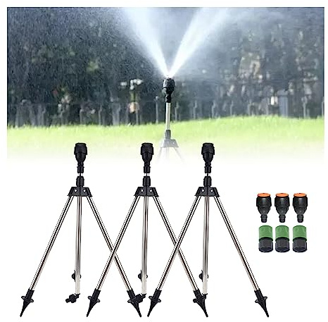 Aspersor de trípode giratorio, aspersor de riego automático de 360 grados, aspersor de trípode giratorio de gran área, aspersor giratorio ajustable con soporte telescópico para riego de jardín, patio